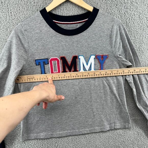 TOMMY HILFIGER Cropped Pajama Shirt Embroidered logo appliqués vasity style Y2K - Picture 7 of 14